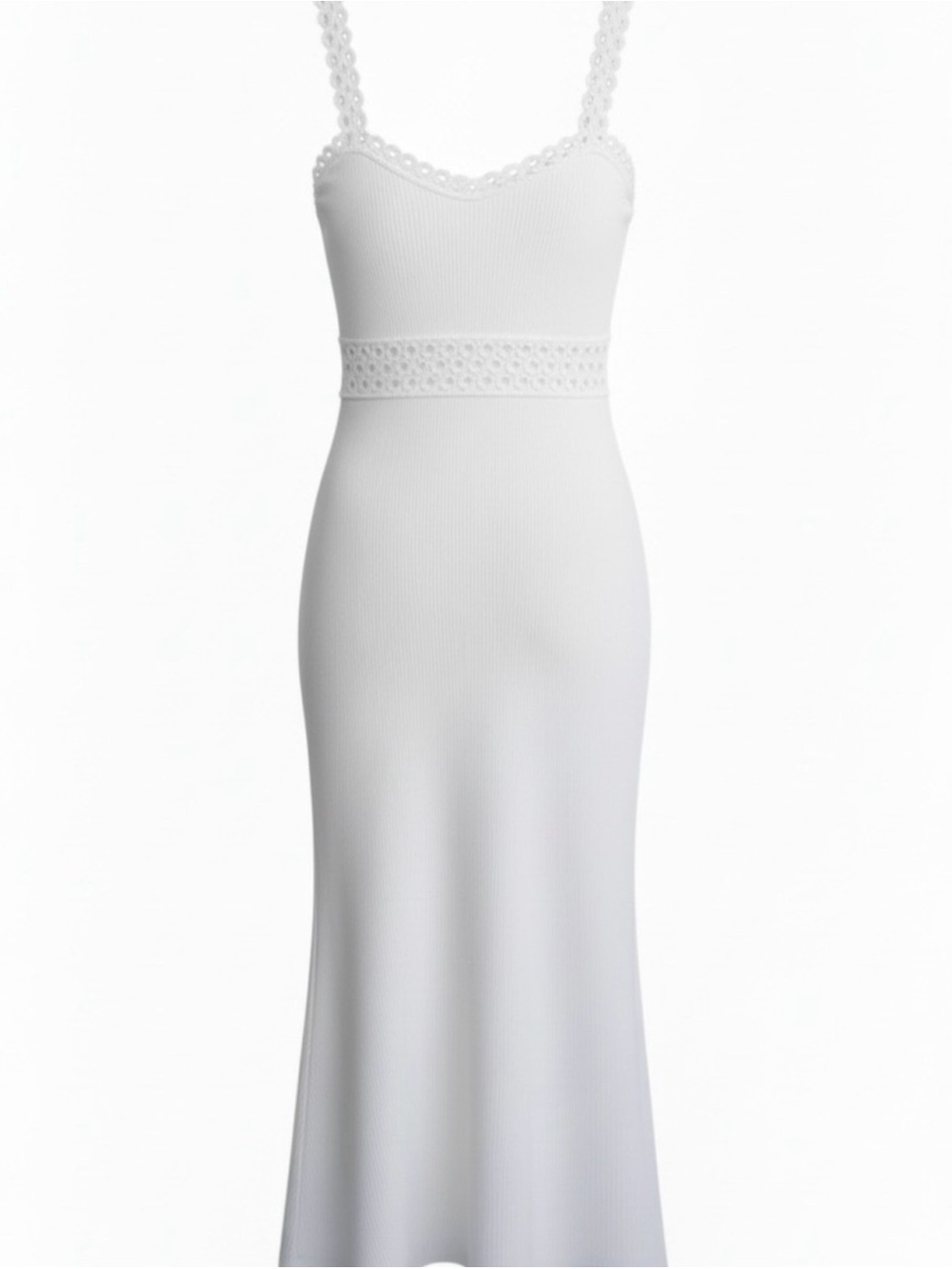 Express Ribbed Midi Slip Dress with Lace Trim in White. NWOT